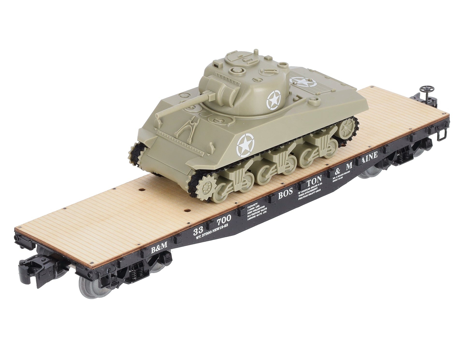 Lionel 1926701 O Boston and Maine 40' Flatcar with Sherman Tank #33700