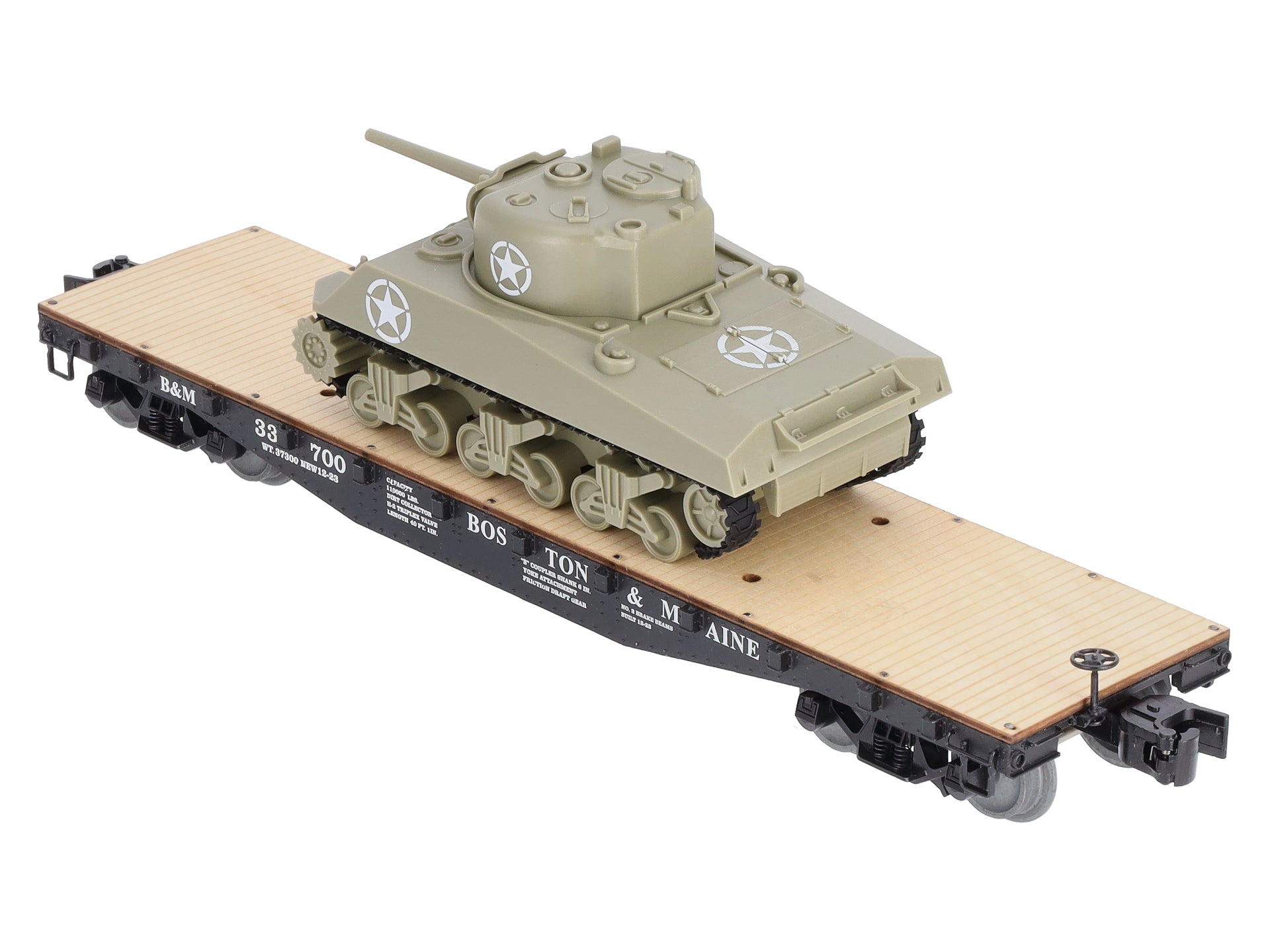 Lionel 1926701 O Boston and Maine 40' Flatcar with Sherman Tank #33700