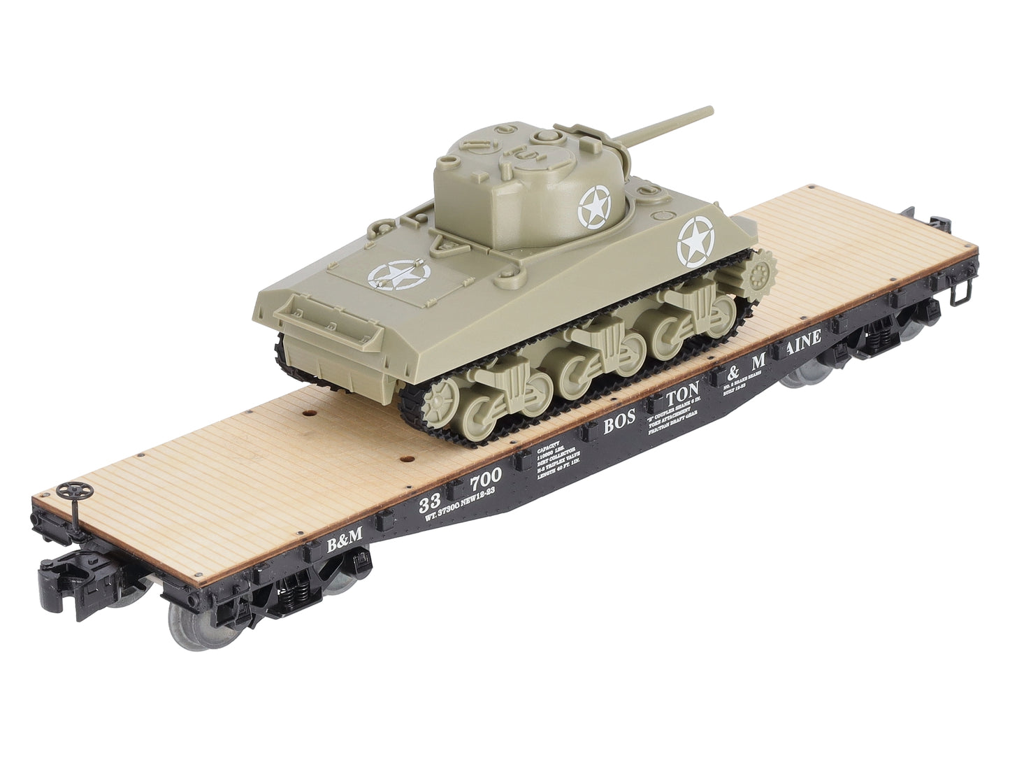 Lionel 1926701 O Boston and Maine 40' Flatcar with Sherman Tank #33700