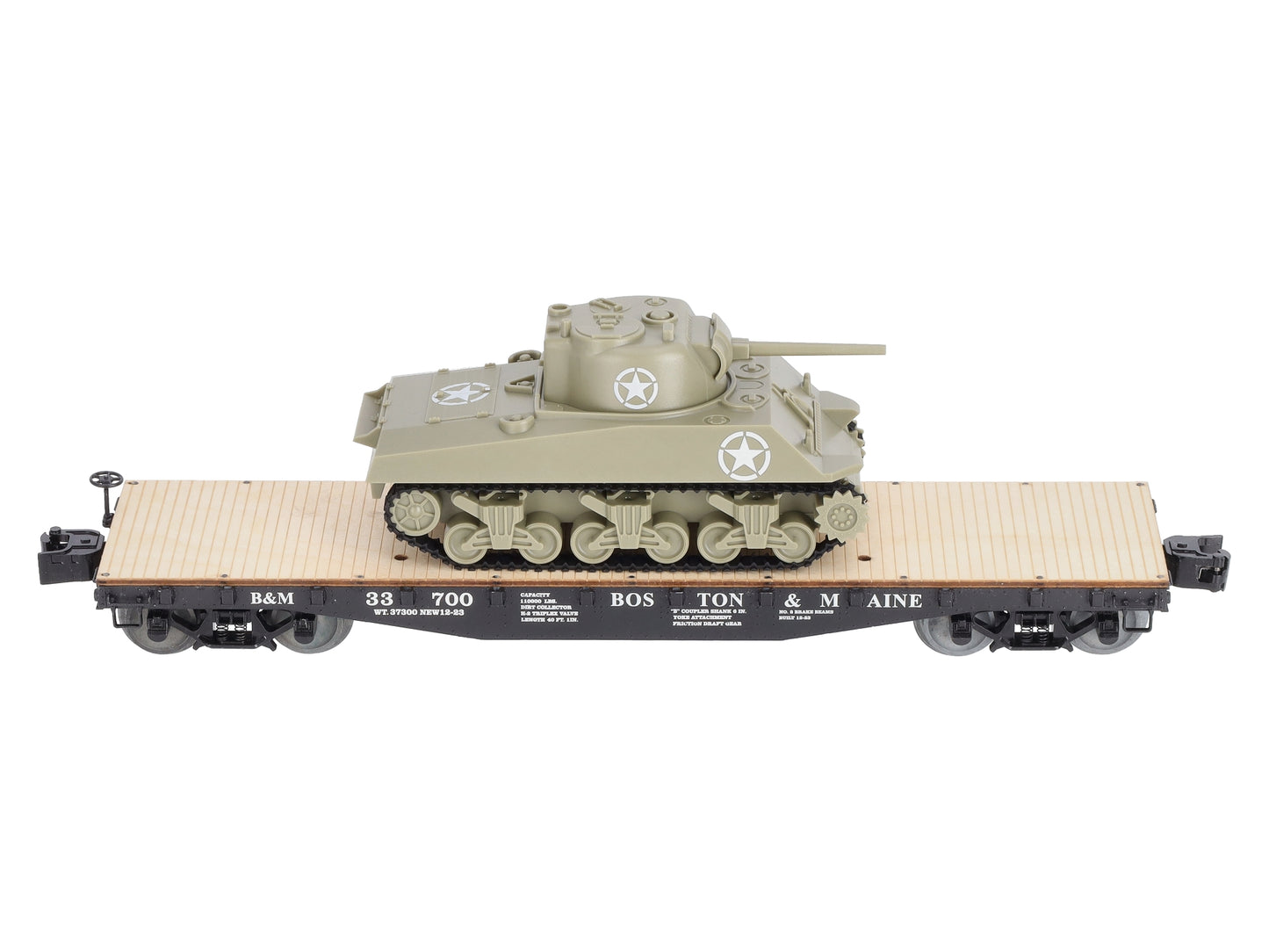 Lionel 1926701 O Boston and Maine 40' Flatcar with Sherman Tank #33700