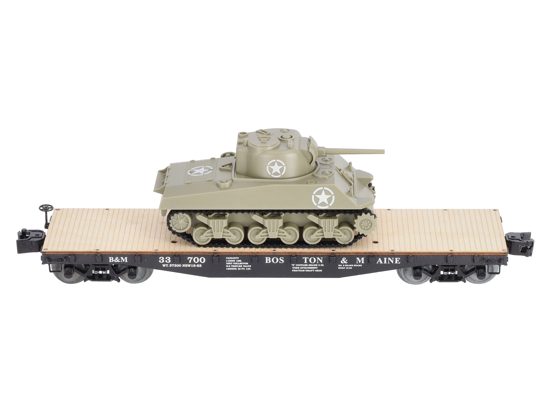 Lionel 1926701 O Boston and Maine 40' Flatcar with Sherman Tank #33700