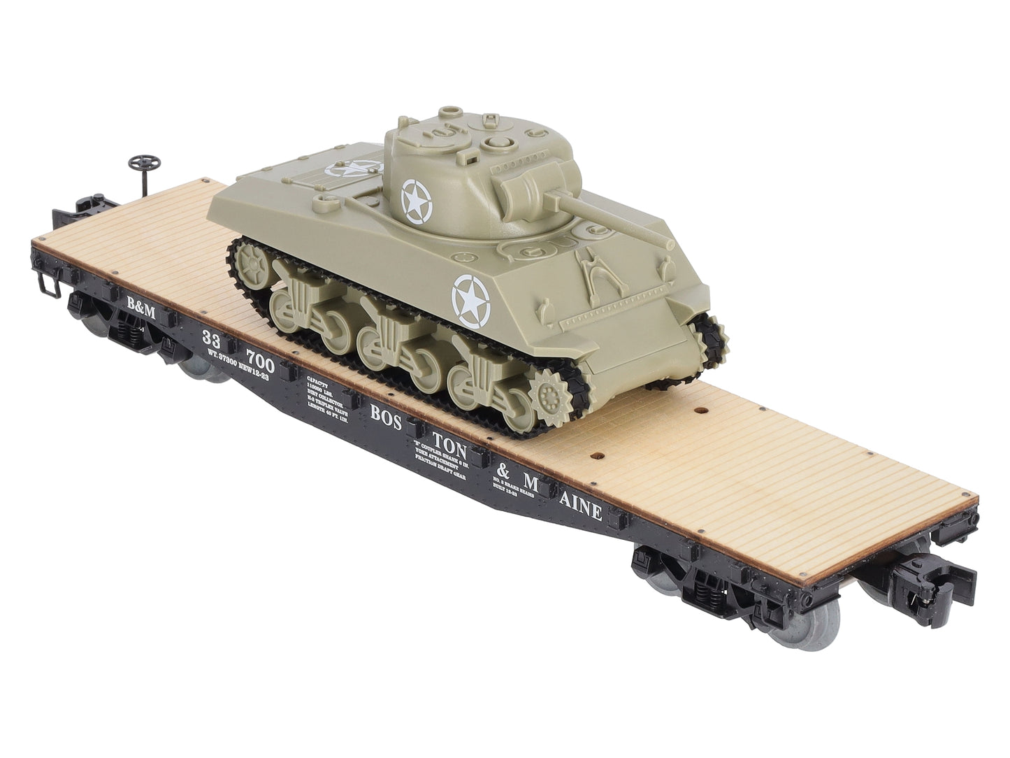 Lionel 1926701 O Boston and Maine 40' Flatcar with Sherman Tank #33700