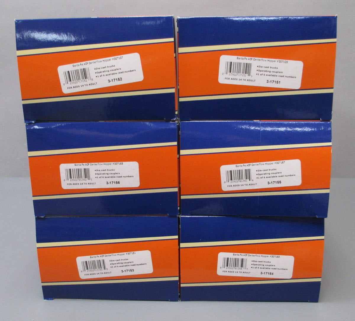 Lionel 3-17150 O Santa Fe 4 Bay Hopper Covered Hopper (Pack of 6)