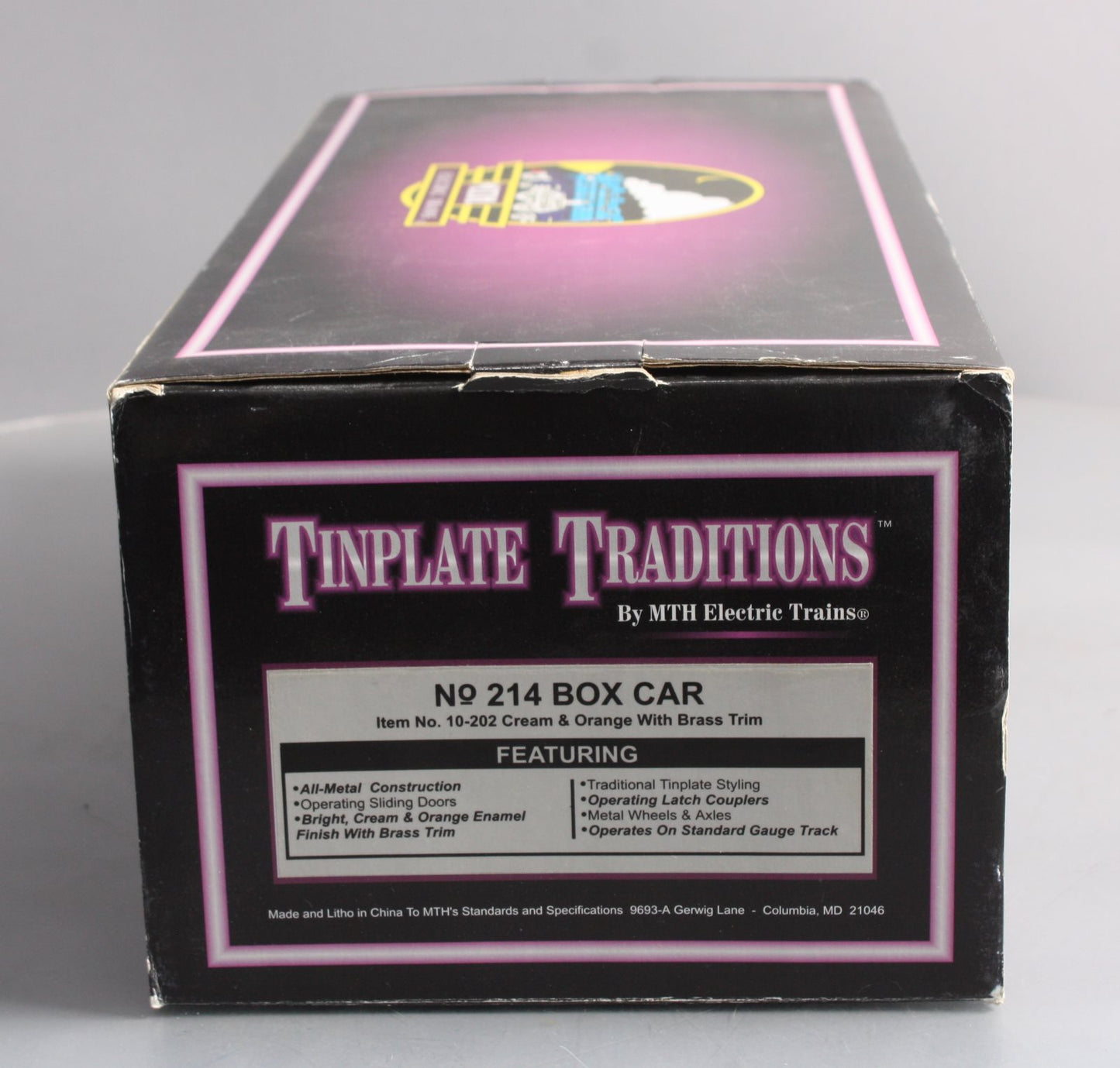 MTH 10-202 Std. Gauge 214 Tinplate Cream & Orange Box Car with Brass Trim