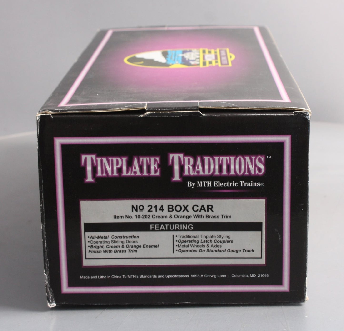 MTH 10-202 Std. Gauge 214 Tinplate Cream & Orange Box Car with Brass Trim