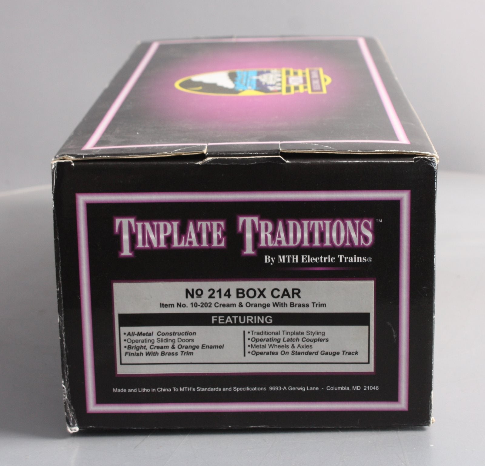MTH 10-202 Std. Gauge 214 Tinplate Cream & Orange Box Car with Brass Trim