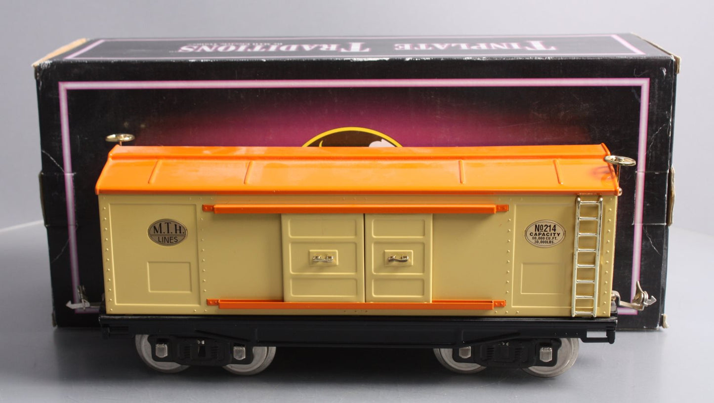 MTH 10-202 Std. Gauge 214 Tinplate Cream & Orange Box Car with Brass Trim