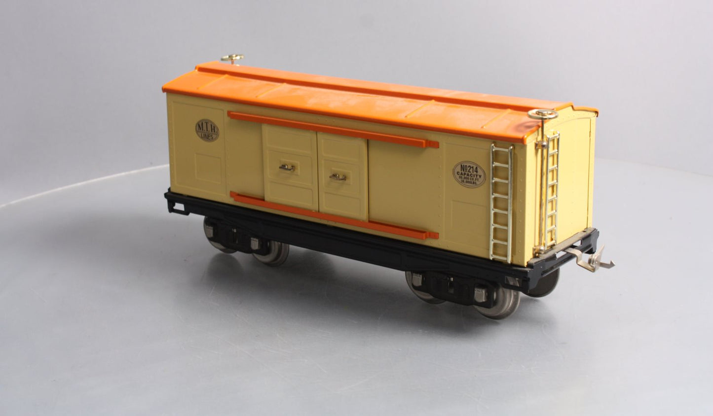 MTH 10-202 Std. Gauge 214 Tinplate Cream & Orange Box Car with Brass Trim