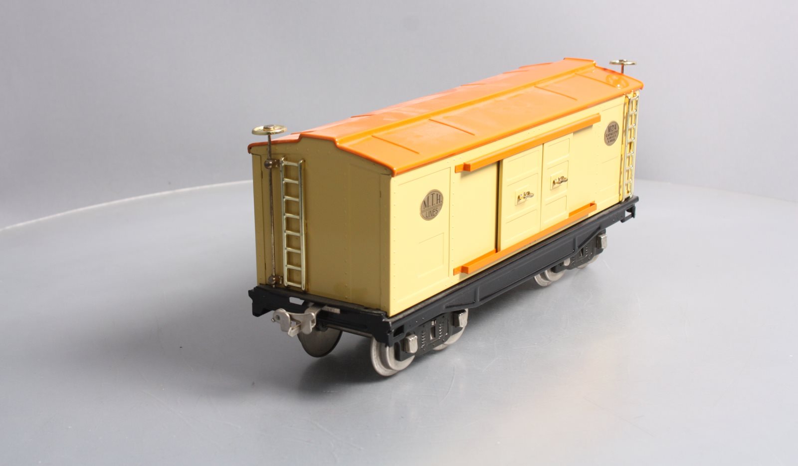 MTH 10-202 Std. Gauge 214 Tinplate Cream & Orange Box Car with Brass Trim