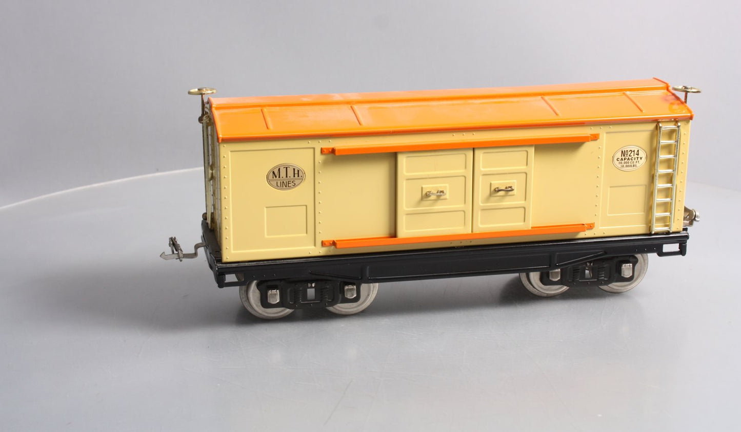 MTH 10-202 Std. Gauge 214 Tinplate Cream & Orange Box Car with Brass Trim