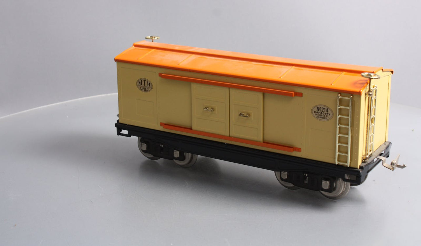 MTH 10-202 Std. Gauge 214 Tinplate Cream & Orange Box Car with Brass Trim