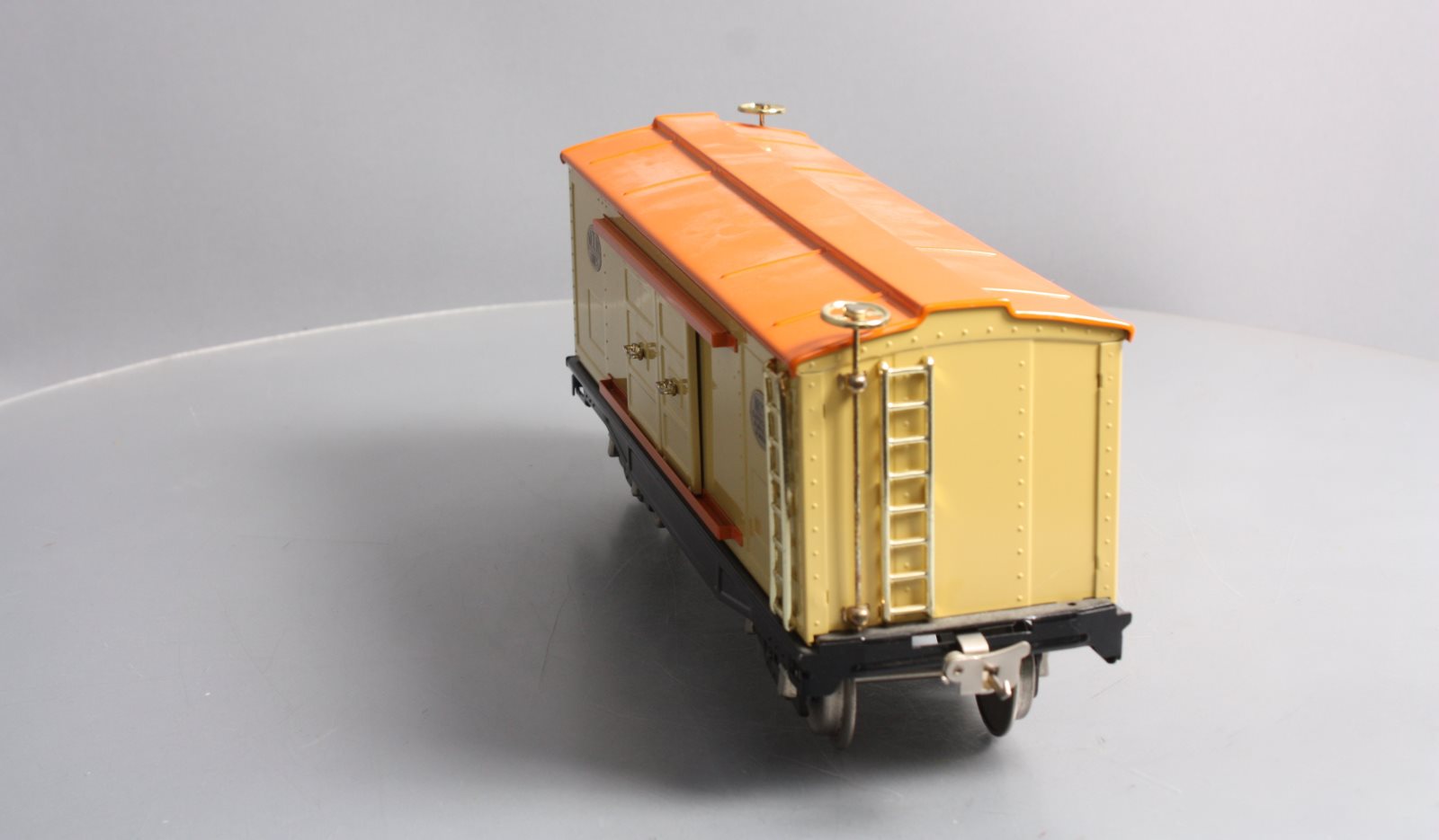 MTH 10-202 Std. Gauge 214 Tinplate Cream & Orange Box Car with Brass Trim