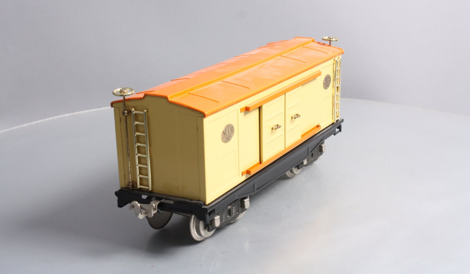 MTH 10-202 Std. Gauge 214 Tinplate Cream & Orange Box Car with Brass Trim