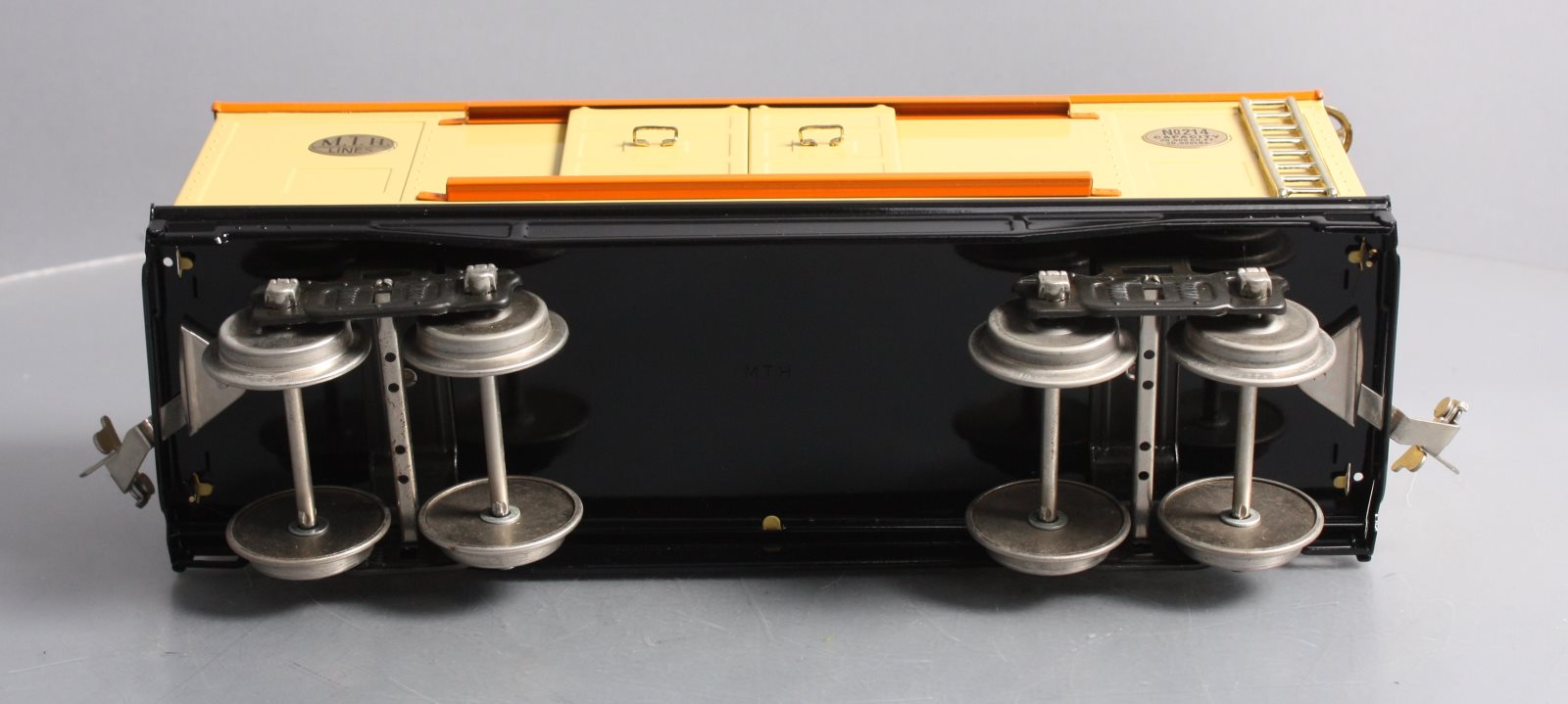 MTH 10-202 Std. Gauge 214 Tinplate Cream & Orange Box Car with Brass Trim