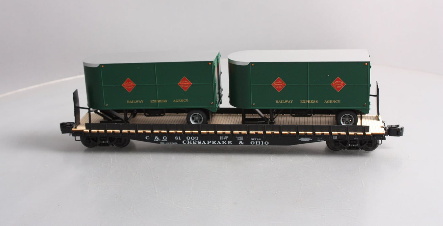 Lionel 6-27545 O Gauge Chesapeake & Ohio REA PS-4 Flatcars w/ Trailers