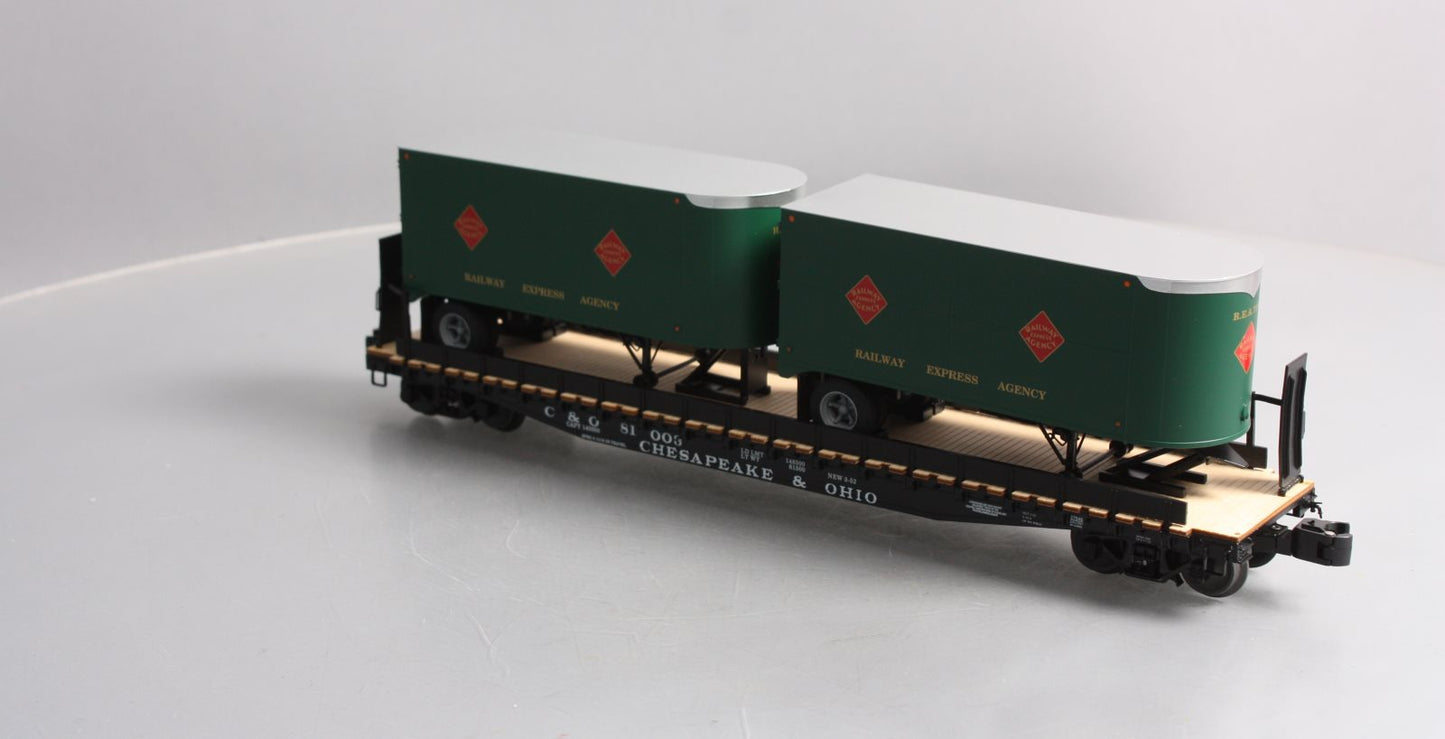 Lionel 6-27545 O Gauge Chesapeake & Ohio REA PS-4 Flatcars w/ Trailers