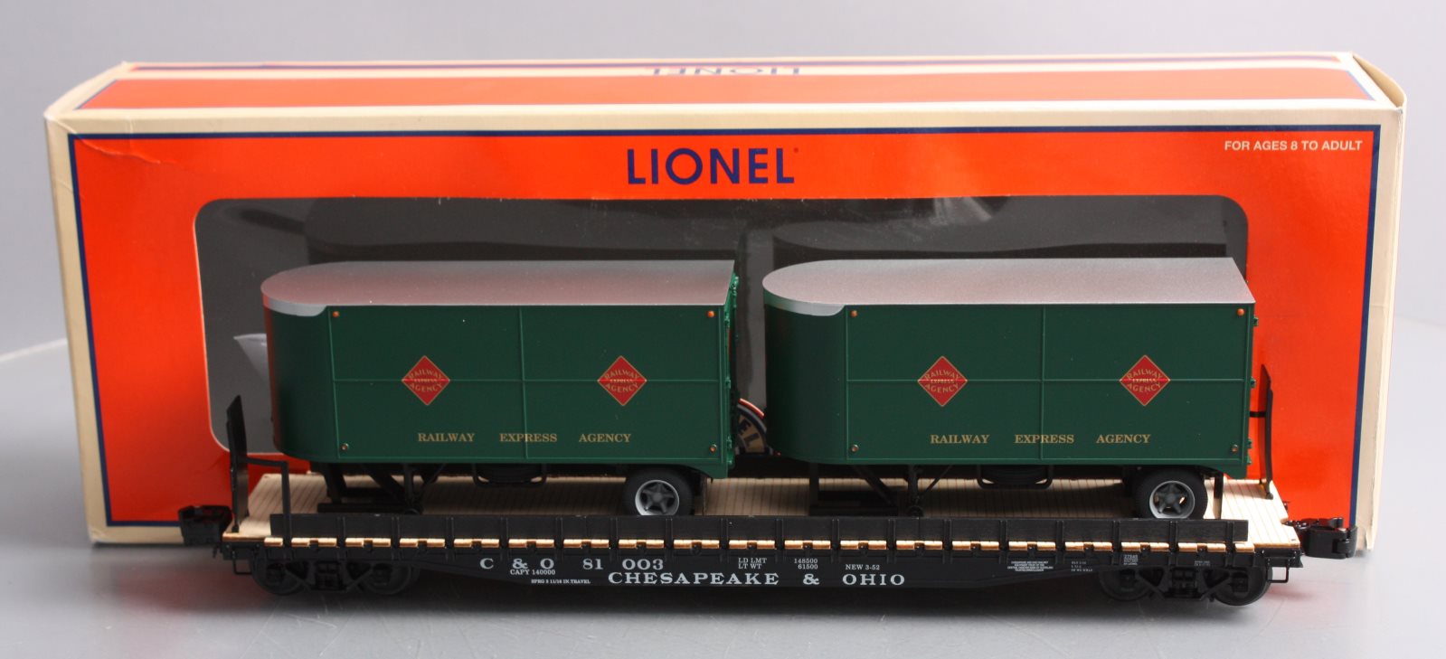 Lionel 6-27545 O Gauge Chesapeake & Ohio REA PS-4 Flatcars w/ Trailers