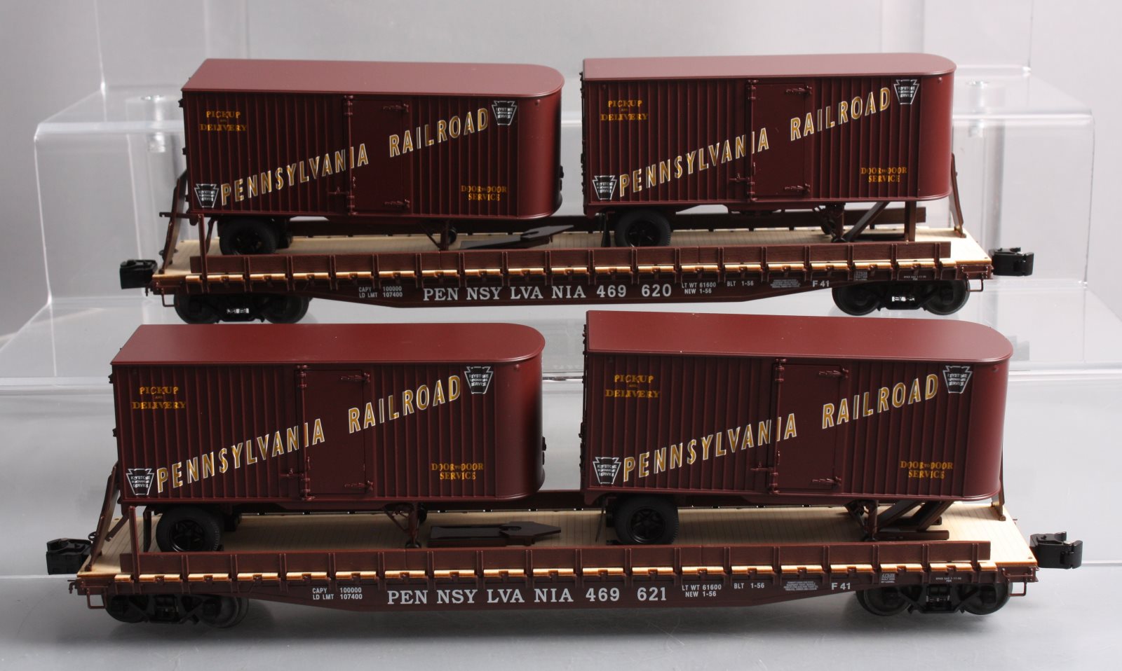 Lionel 6-21861 O Pennsylvania PS4 Flatcars with Piggyback Trailers 469620/469621