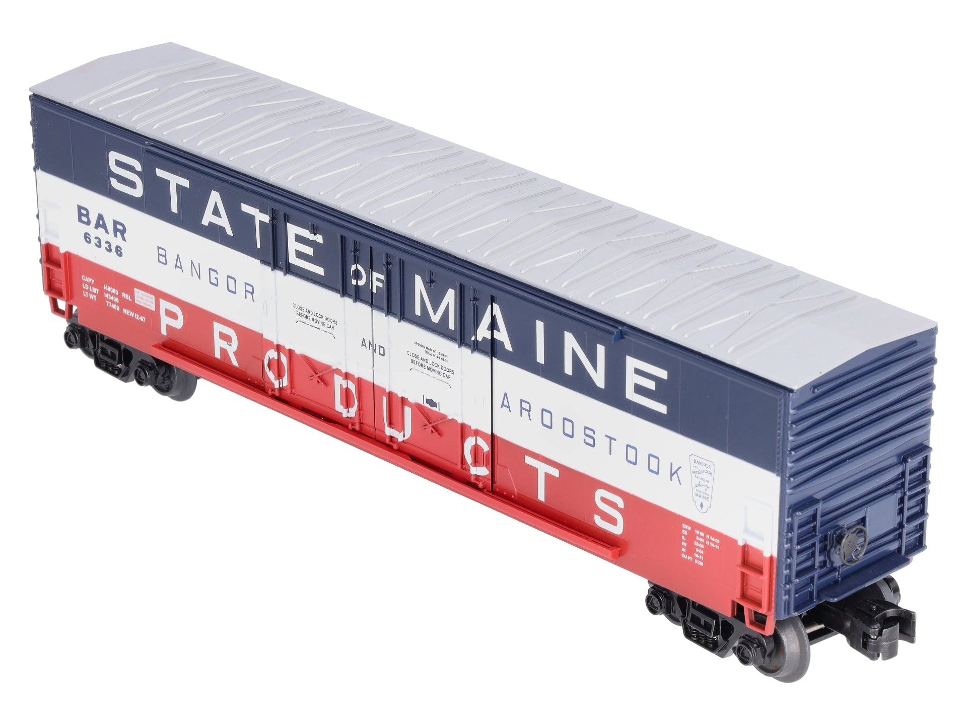 MTH 30-74986 O Bangor & Aroostook 50' Double Door Plugged Boxcar #6336