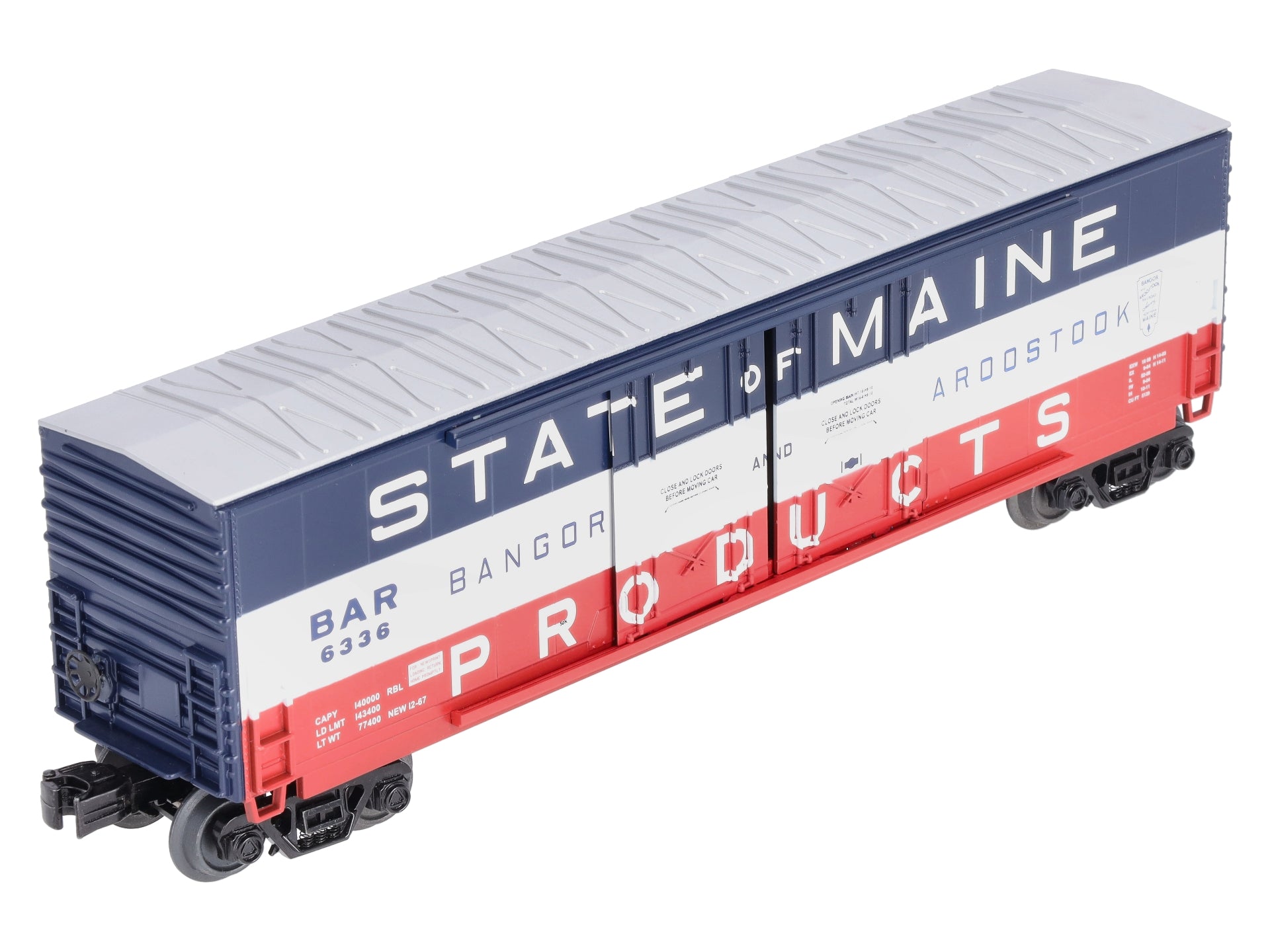 MTH 30-74986 O Bangor & Aroostook 50' Double Door Plugged Boxcar #6336