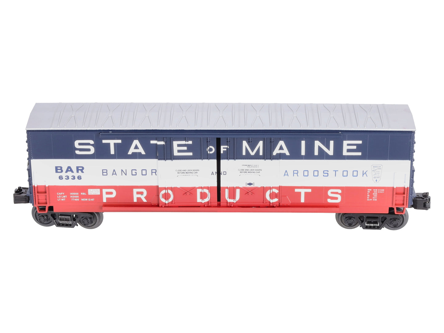 MTH 30-74986 O Bangor & Aroostook 50' Double Door Plugged Boxcar #6336