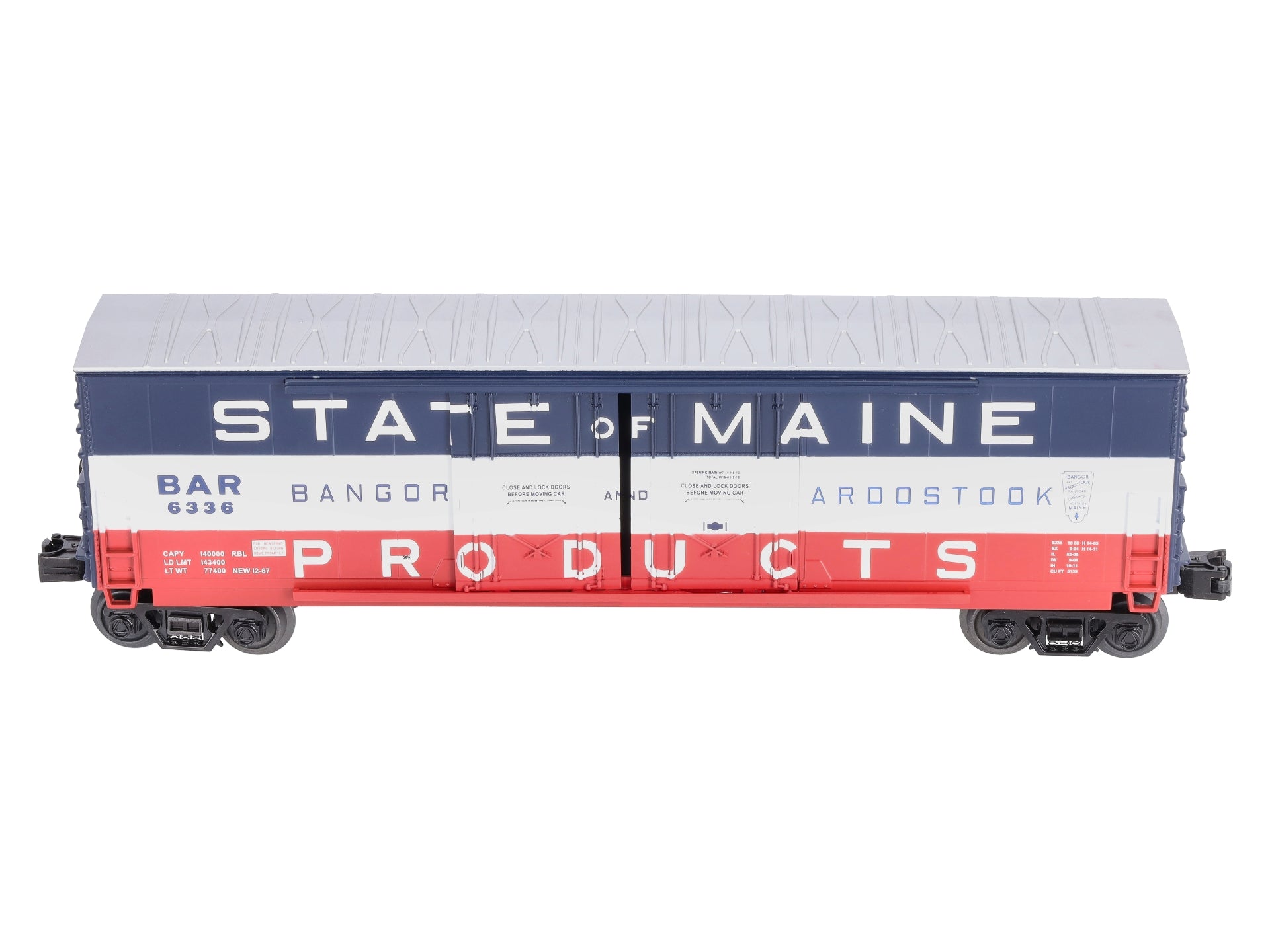 MTH 30-74986 O Bangor & Aroostook 50' Double Door Plugged Boxcar #6336