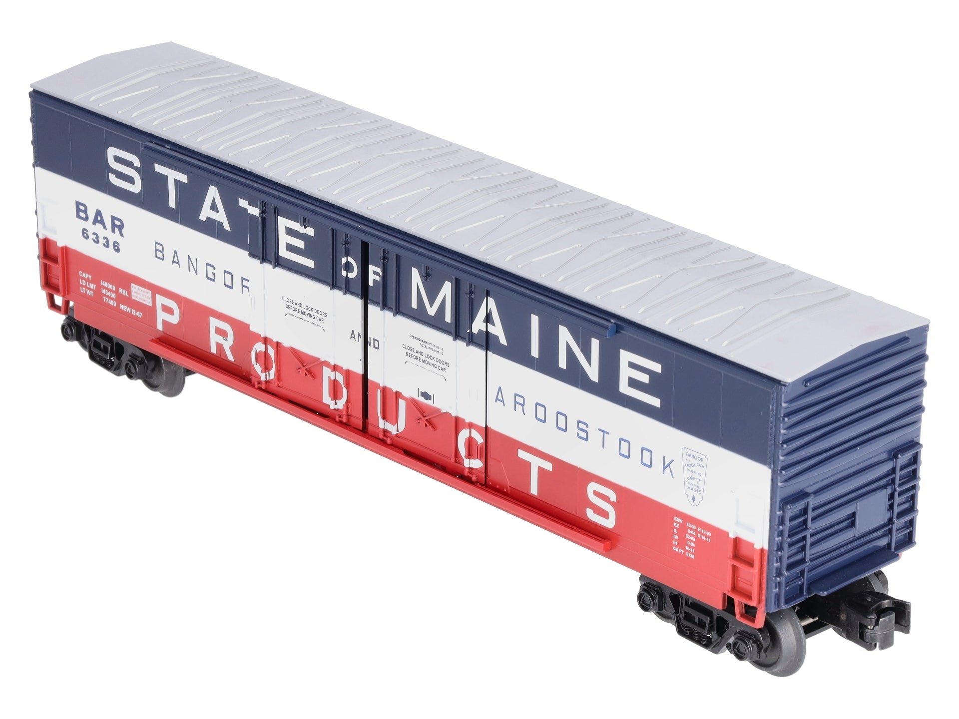 MTH 30-74986 O Bangor & Aroostook 50' Double Door Plugged Boxcar #6336