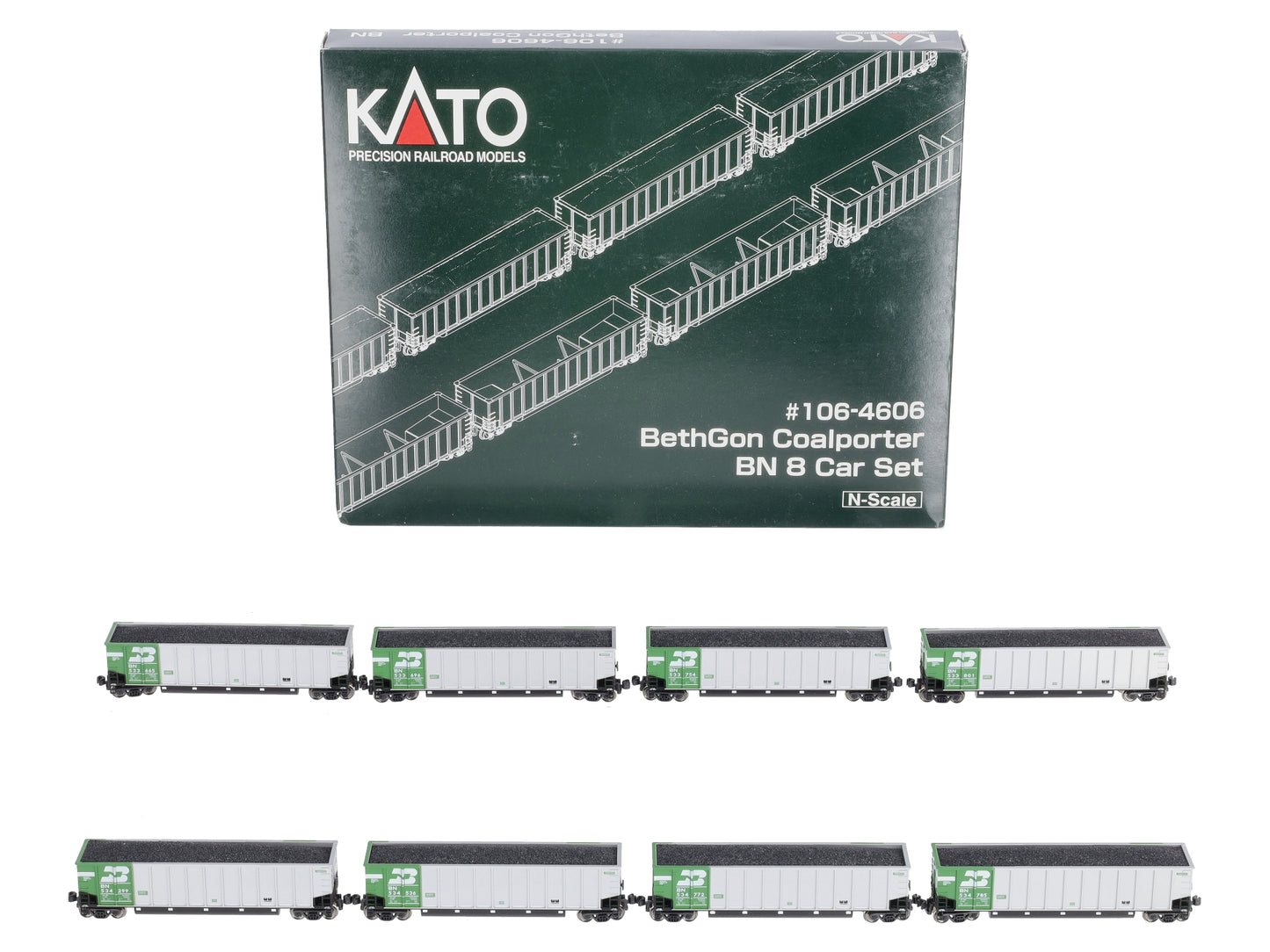 Kato 106-4606 N Scale Burlington Northern BethGon Coalporter (Set of 8)