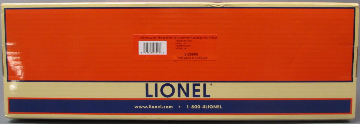 Lionel 6-20000 O Pennsylvania 'The Senator' 18” Aluminum Cars Set w/Fluted (4)