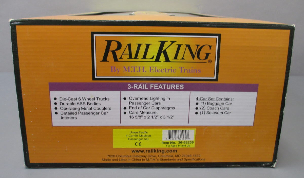 MTH 30-69209 O Union Pacific RailKing 60' Madison Passenger Car Set (Set of 4)