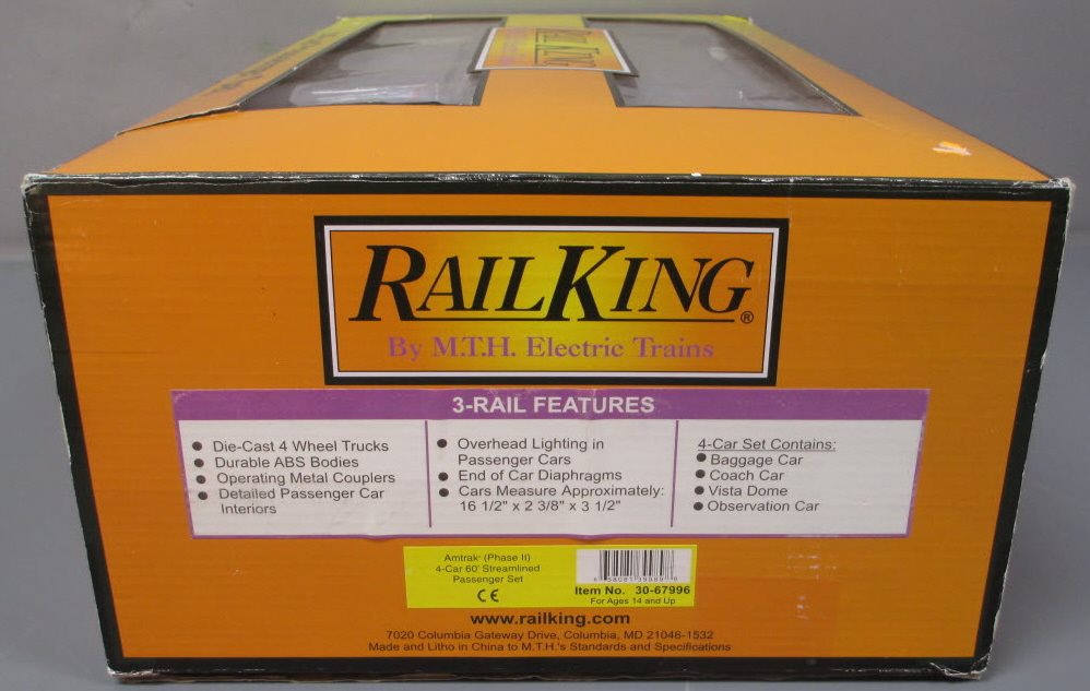 MTH 30-67996 O Amtrak 60' Streamlined Phase 2 Passenger Car Set (Set of 4)