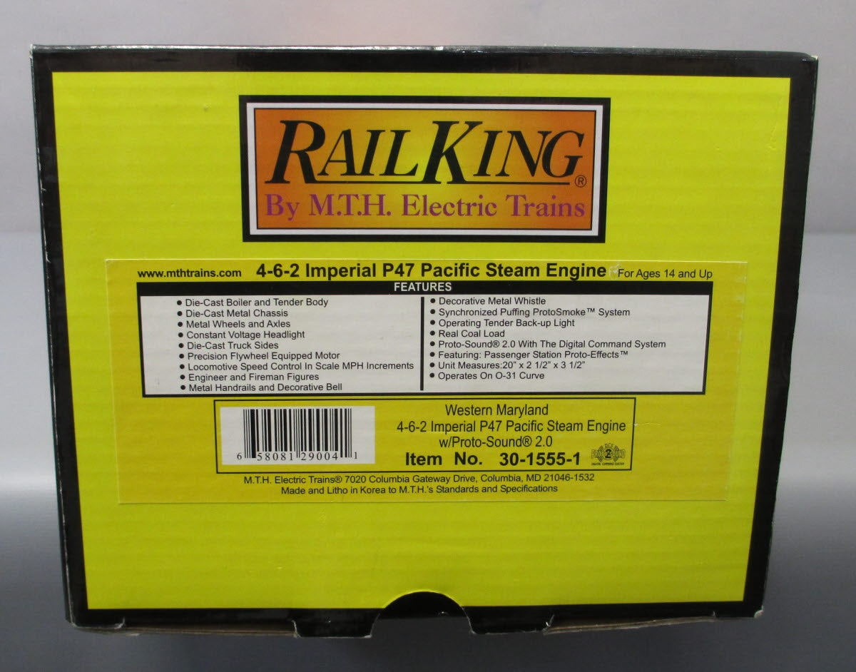 MTH 30-1555-1 Western Maryland 4-6-2 Imperial P47 Steam Engine #202 w/ PS2