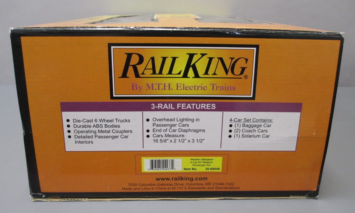 MTH 30-69049 O Western Maryland 60' Madison Passenger Car Set (Set of 4)