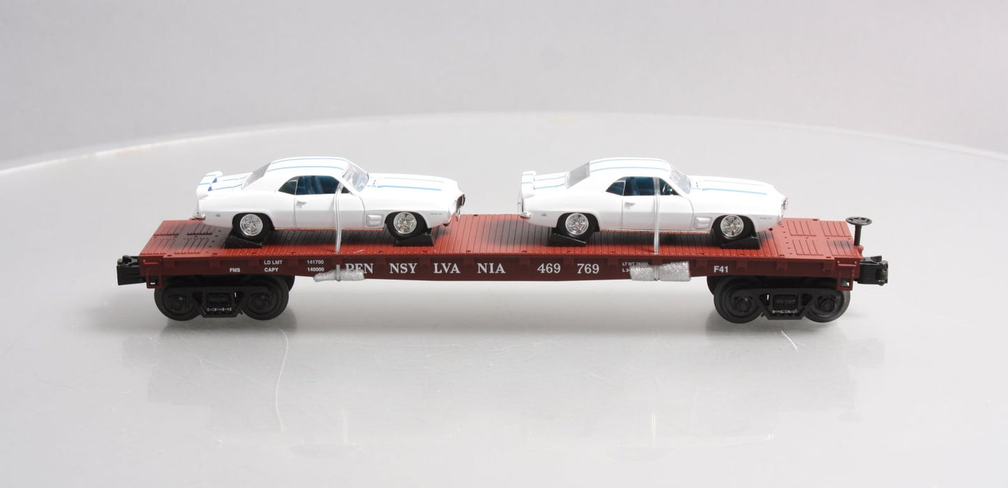 MTH 30-76724 O Pennsylvania Flat Car with 2 '69 Pontiac Firebird (White) #469769