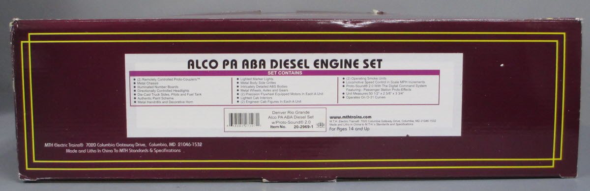 MTH 20-2969-1 D&RGW Alco PA ABA Diesel Engine Set w/PS2 #6904/6905/6904B