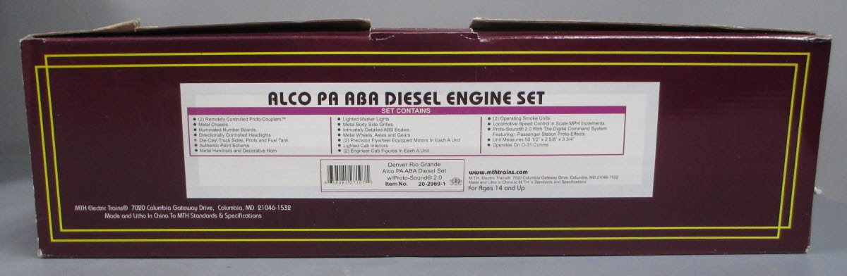 MTH 20-2969-1 D&RGW Alco PA ABA Diesel Engine Set w/PS2 #6904/6905/6904B