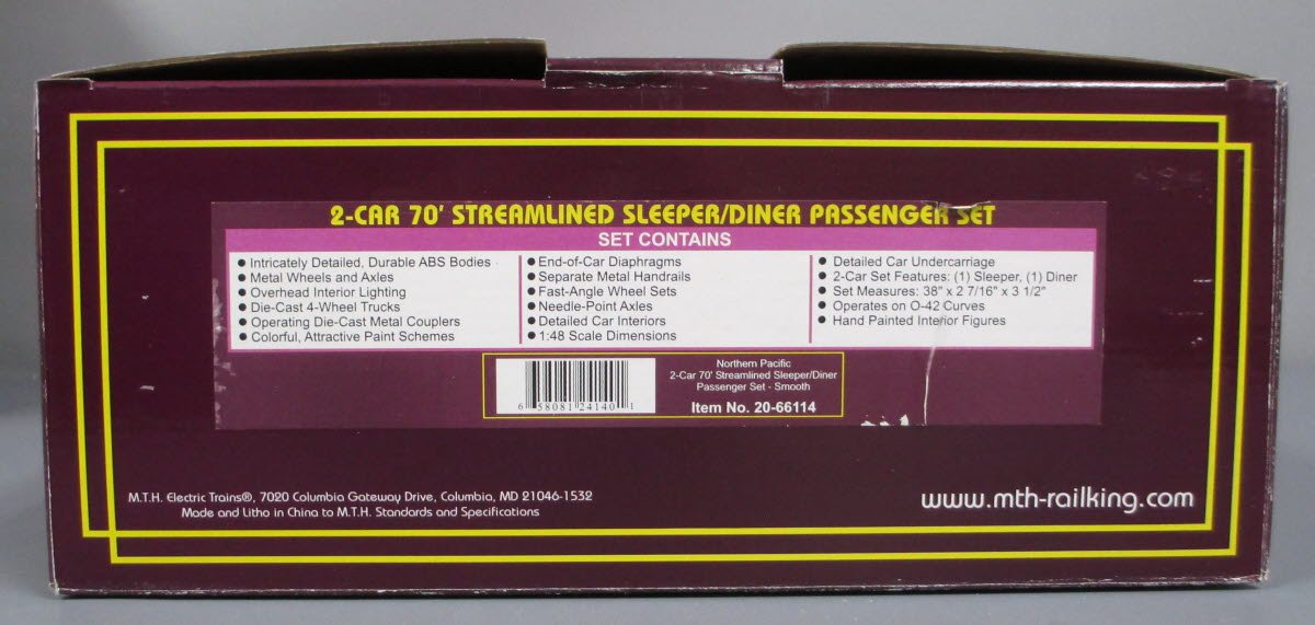 MTH 20-66114 O NP 70' Streamlined Sleeper/Diner Passenger Car Set (Set of 2)