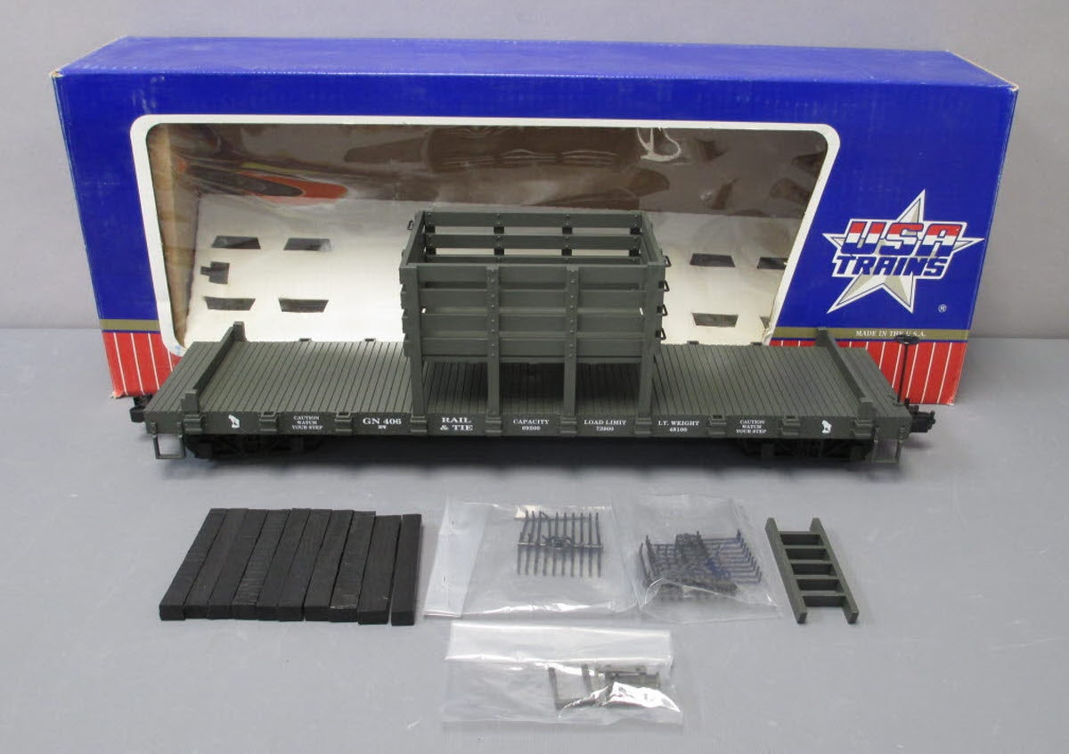 USA Trains R1819 G Great Northern Dark Green Rail and Tie Car