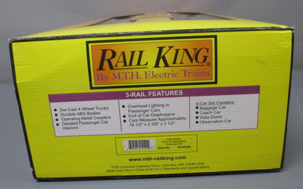 MTH 30-67438 O Union Pacific 60’ Streamlined ABS Passenger Set (Set of 4)