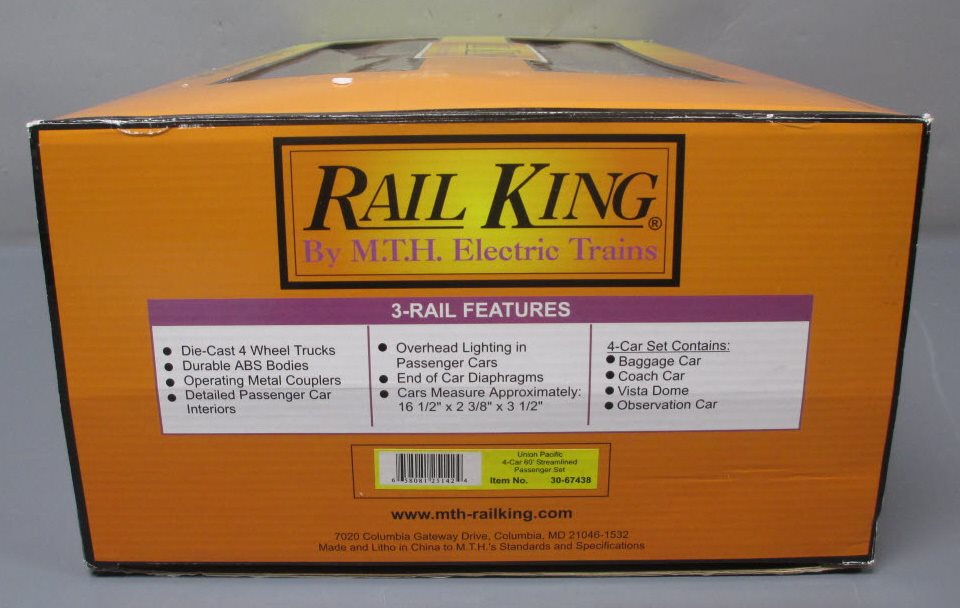 MTH 30-67438 O Union Pacific 60’ Streamlined ABS Passenger Set (Set of 4)