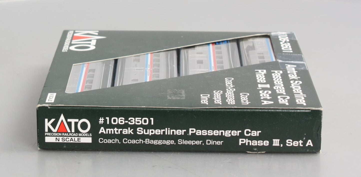 Kato 106-3501 N Amtrak Superliner Phase III Passenger Cars - Set A (Set of 4)