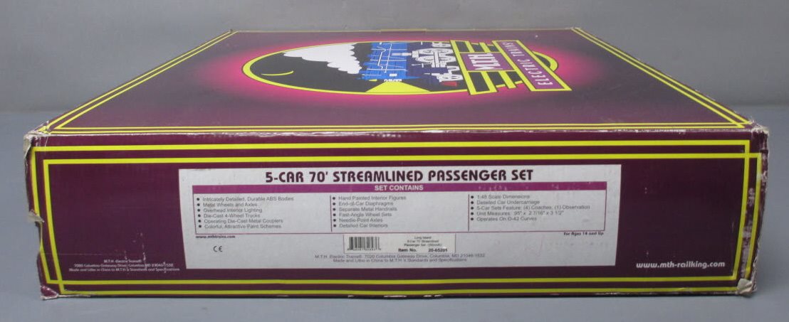 MTH 20-65201 O Long Island 70' Smooth Streamlined Passenger Car Set (Set of 5)