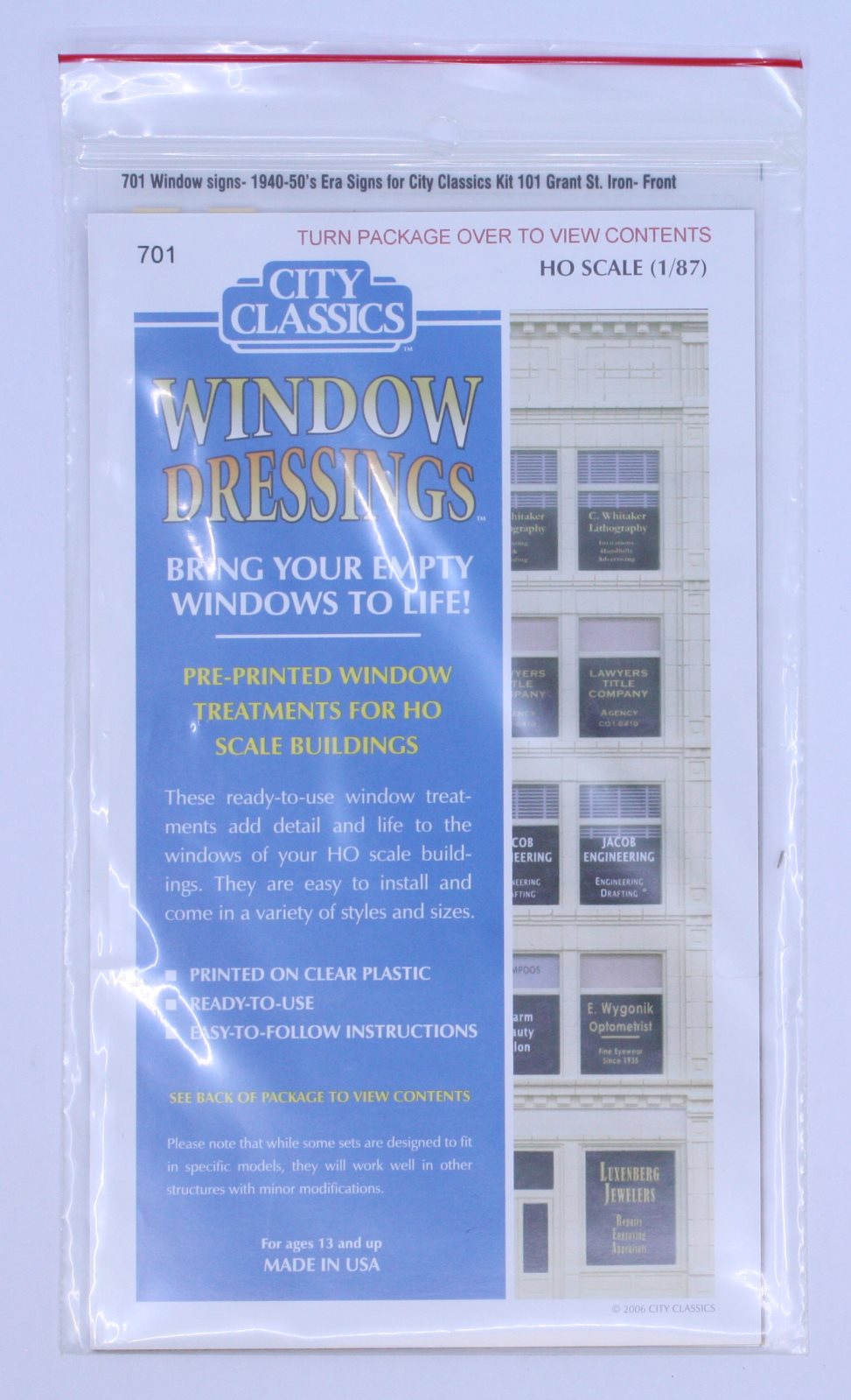City Classics 701 HO 1940's-50's Era Signs For Classic City Kit 101 Grant St.