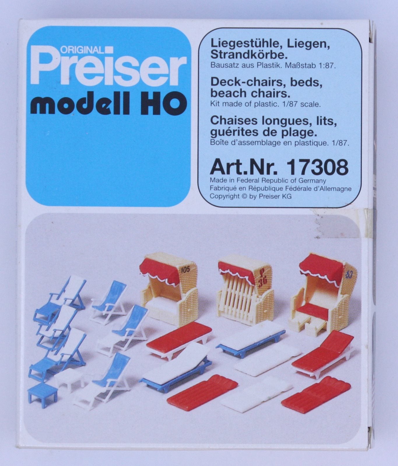 Preiser 17308 HO Deck Chairs, Beds, Beach Chairs Plastic Model Kit