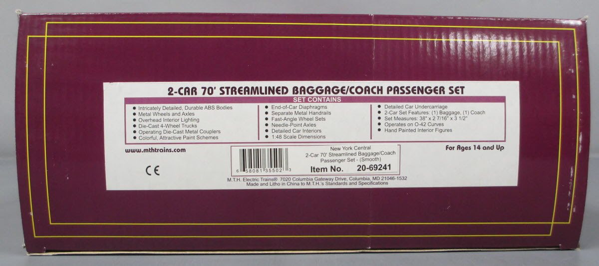 MTH 20-69241 O Gauge NYC 70' Smooth Baggage & Coach 2-Car Set