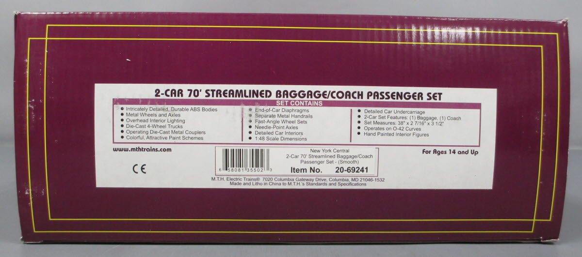 MTH 20-69241 O Gauge NYC 70' Smooth Baggage & Coach 2-Car Set