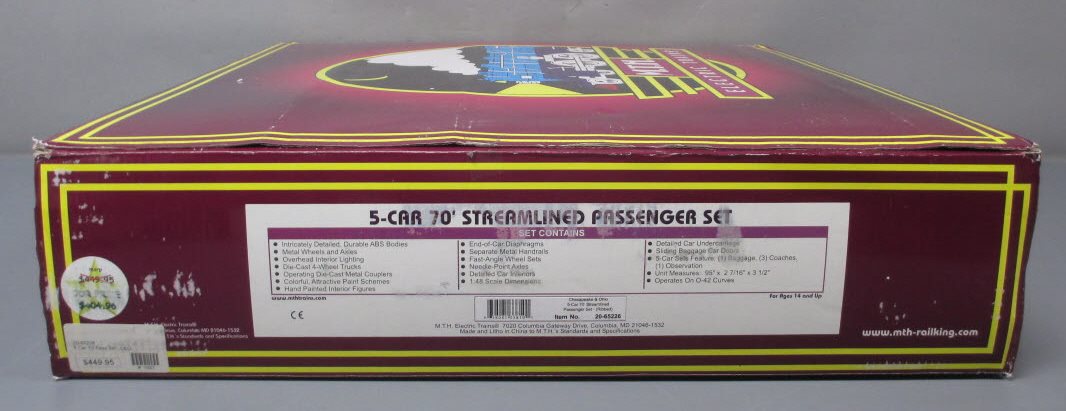 MTH 20-65226 O Chesapeake & Ohio 5pk 70' Streamlined Ribbed Passenger Cars