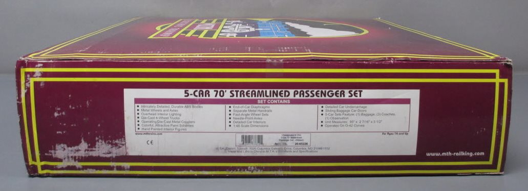 MTH 20-65226 O Chesapeake & Ohio 5pk 70' Streamlined Ribbed Passenger Cars