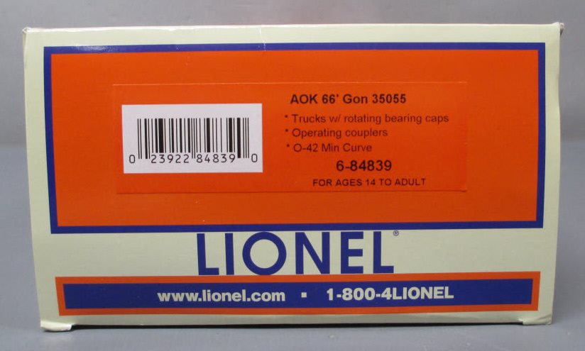 Lionel 6-84839 O Arkansas and Oklahoma 66' Mill Gondola #35055