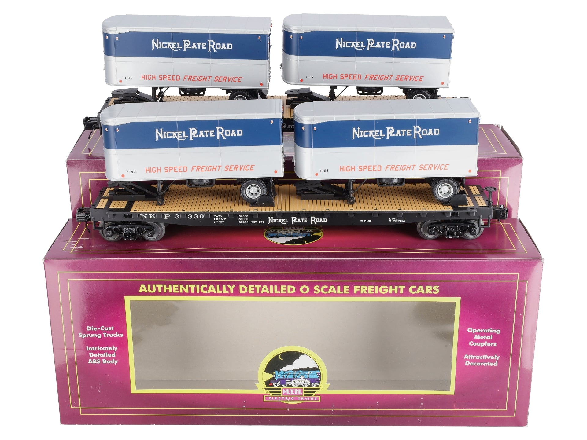 MTH 20-95123 O NKP Flatcar w/Pup Trailers (Pack of 2)